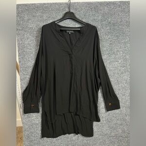 ELOQUII high low black long sleeve blouse with gold button detailing - size 22